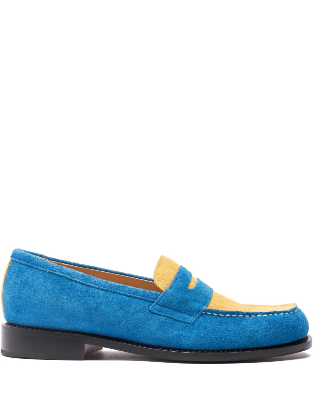 two-tone suede "Blue/Yellow" loafers