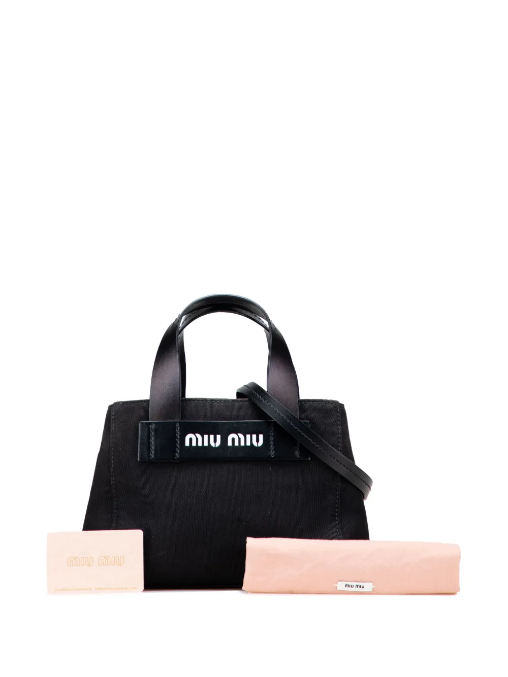 Pre-owned Miu Miu 2010-2025 Small Canapa Canvas And Leather Logo Satchel In Black