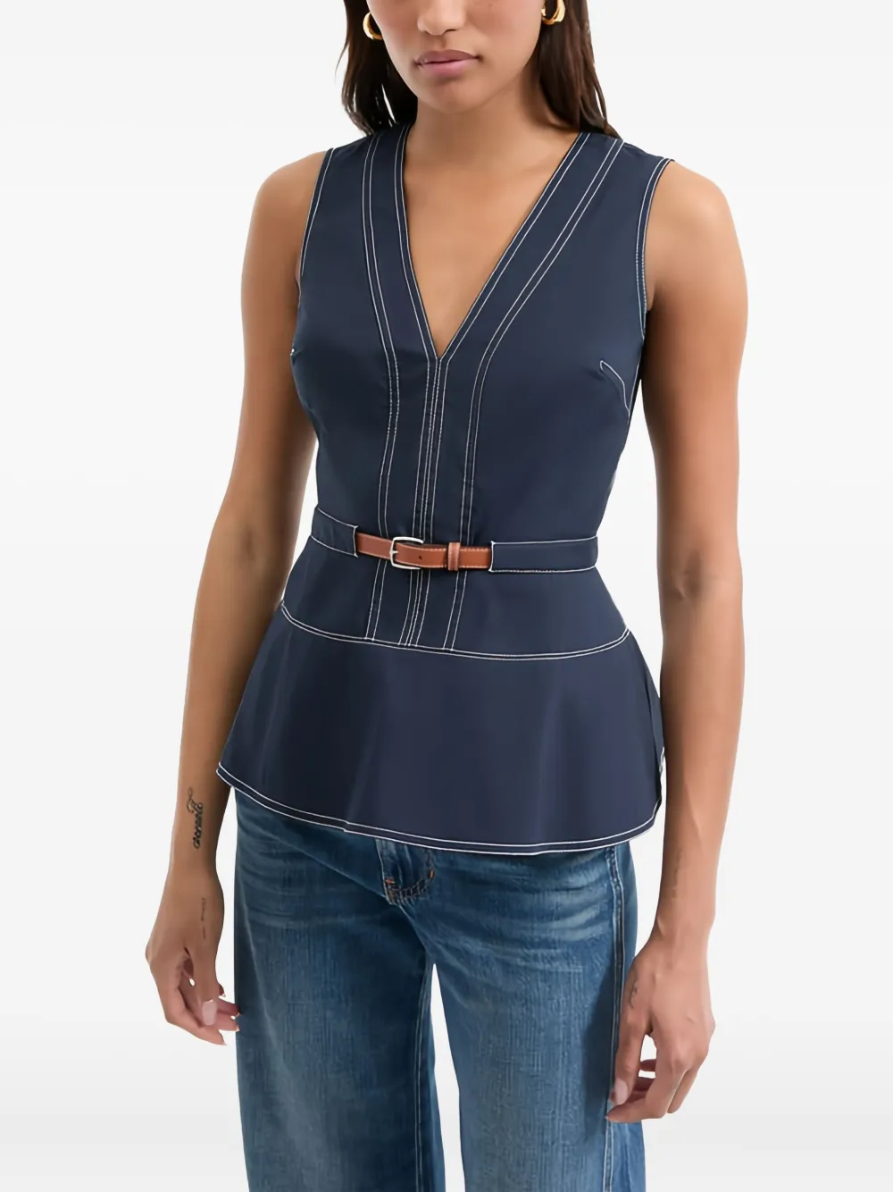 Veronica Beard belted V-neck top | Vests & Tank Tops | Image 2