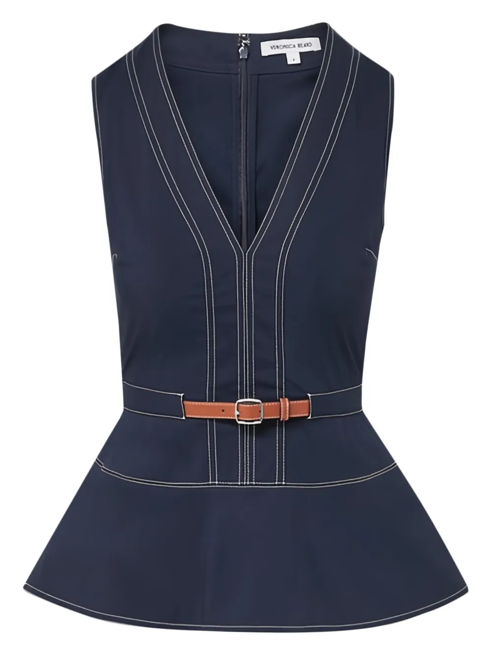 Veronica Beard belted V-neck top | Blue | Image 1