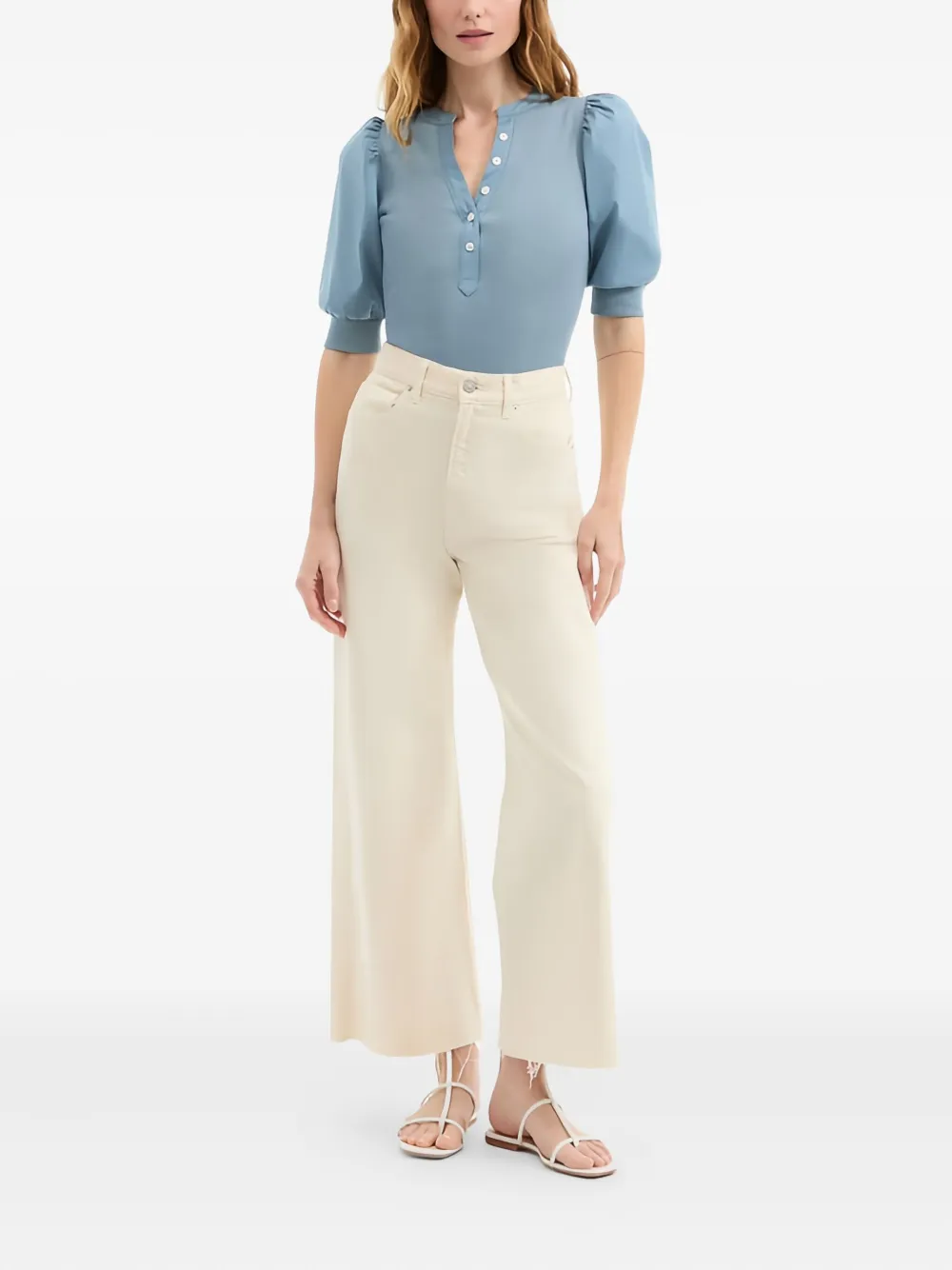 Veronica Beard Top met pofmouwen en knoop - Blauw