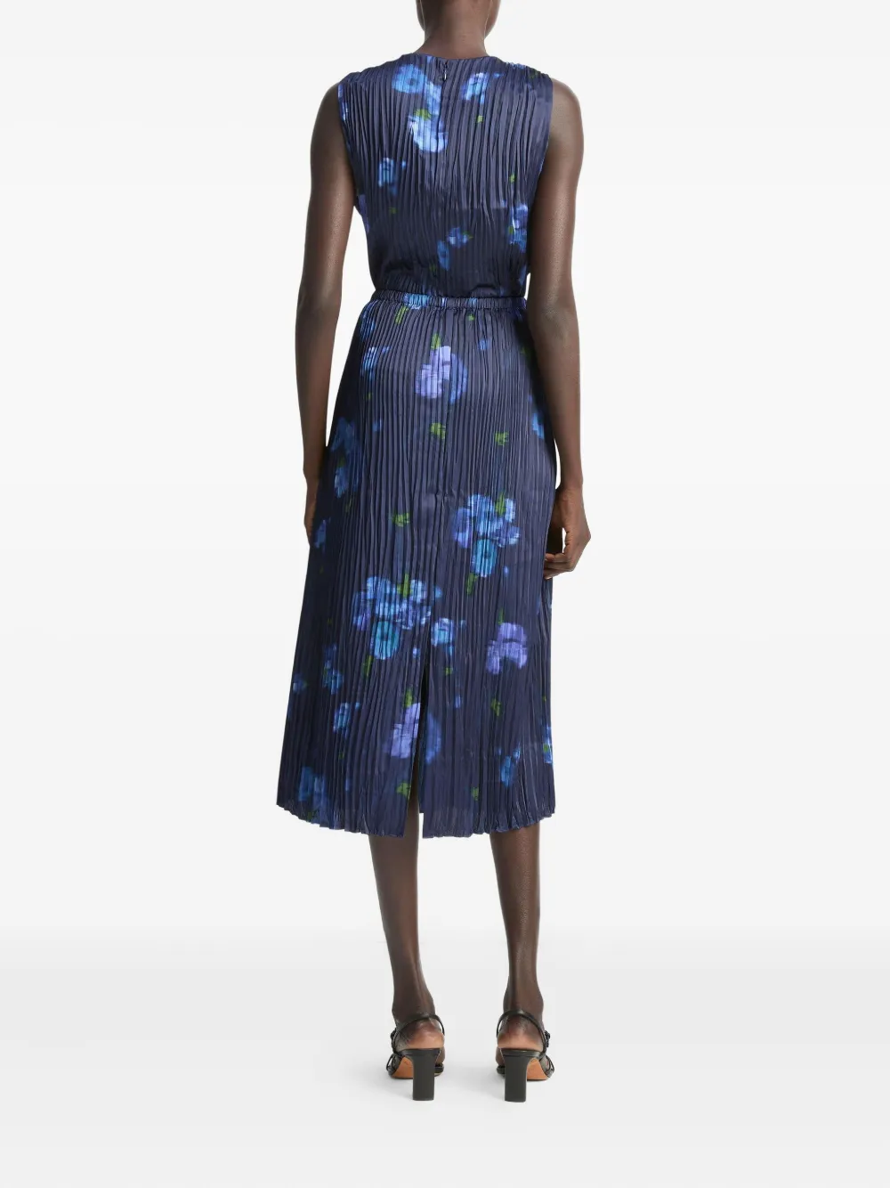 Vince Poppy Blur midi-plooirok met bloemenprint Blauw