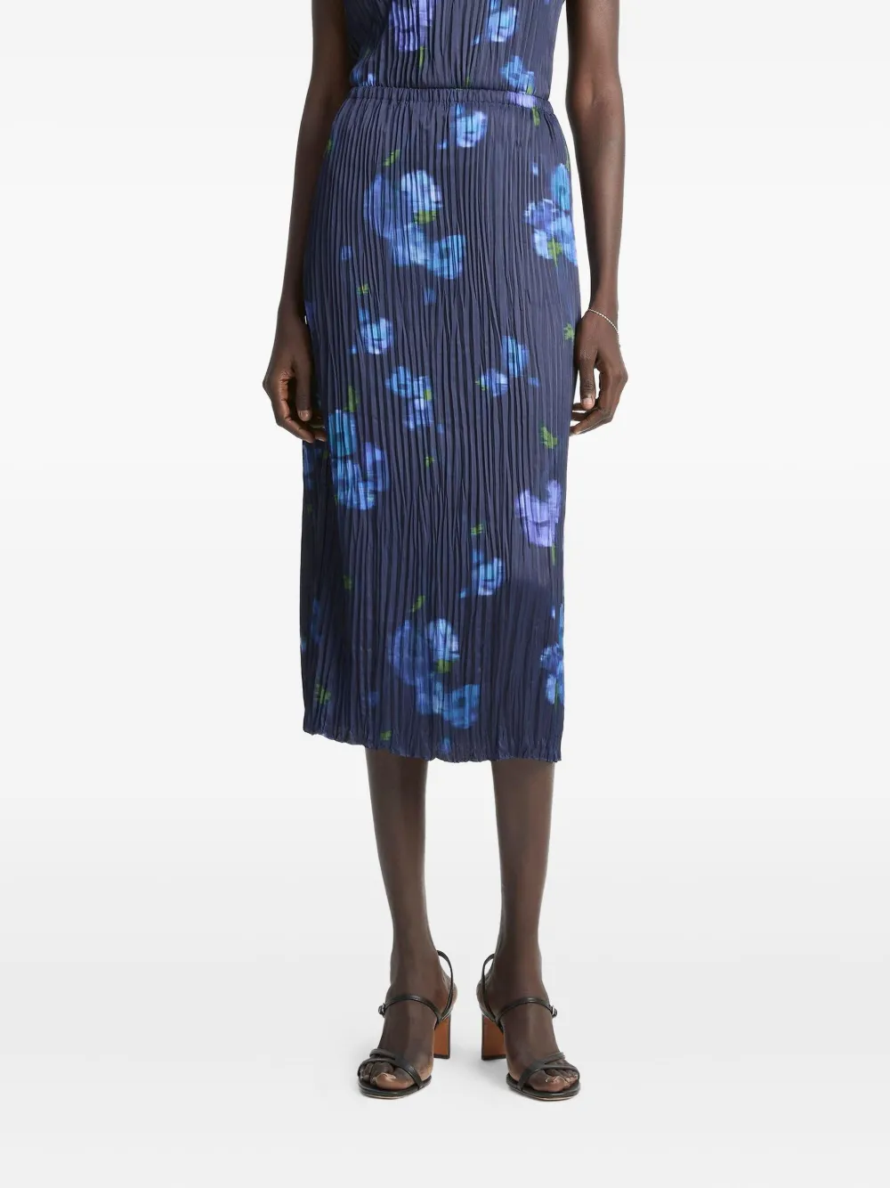 Vince Poppy Blur pleated floral midi skirt | Blue | Image 1
