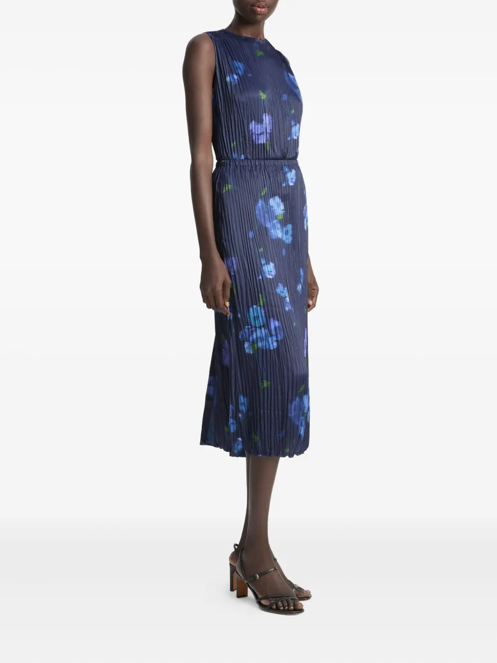 Vince Poppy Blur midi-plooirok met bloemenprint - Blauw