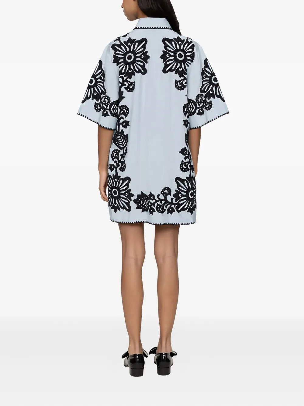 Sea Liliana Applique-floral Shirt Mini Dress In Blue
