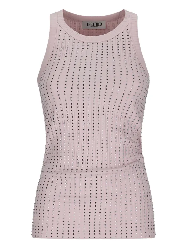 The Attico Ribbed Embellished Tank Top in Pink