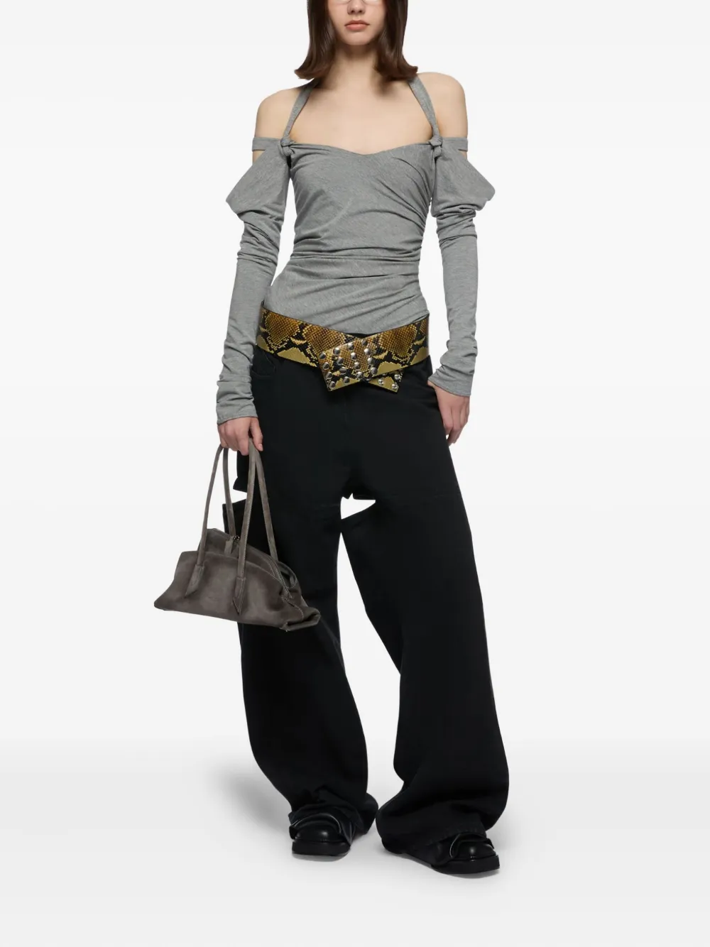 The Attico off-shoulder draped top - Grijs