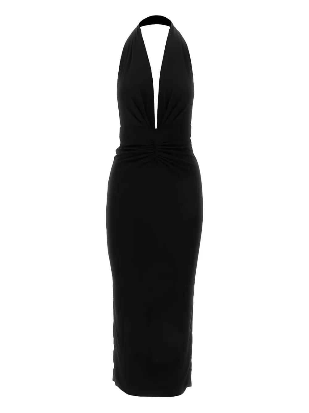 halterneck draped party dress