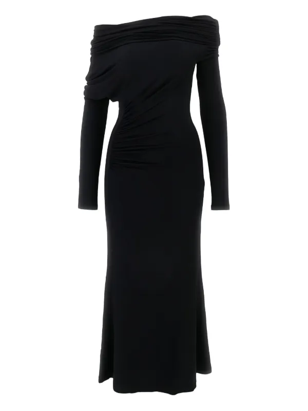 knee length dresses for ladies Vallea Green One-Shoulder Draped Midi Dress – Club L London