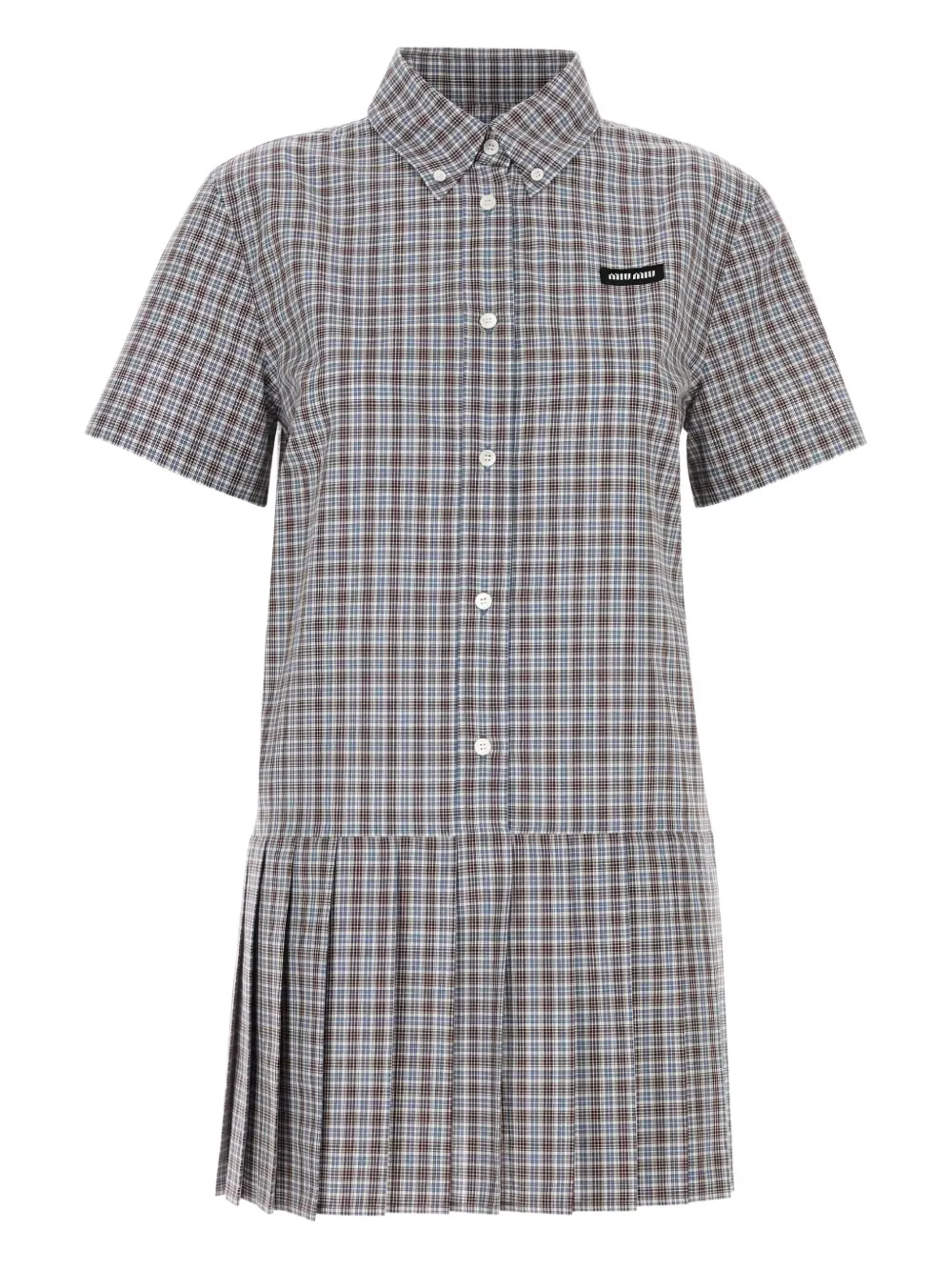 Miu pleated checked shirt mini dress Rood