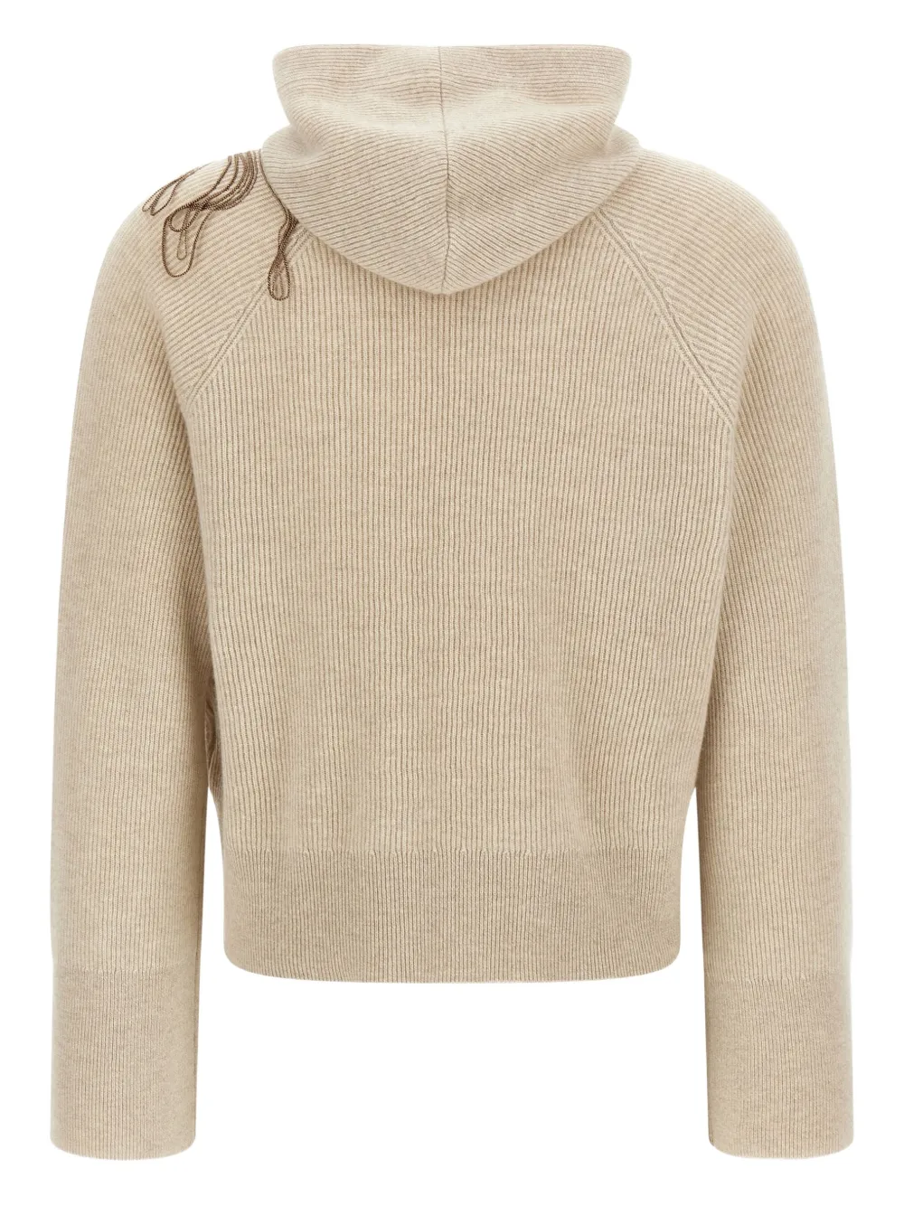 Brunello Cucinelli ribbed hooded flower-embroidered sweater Beige
