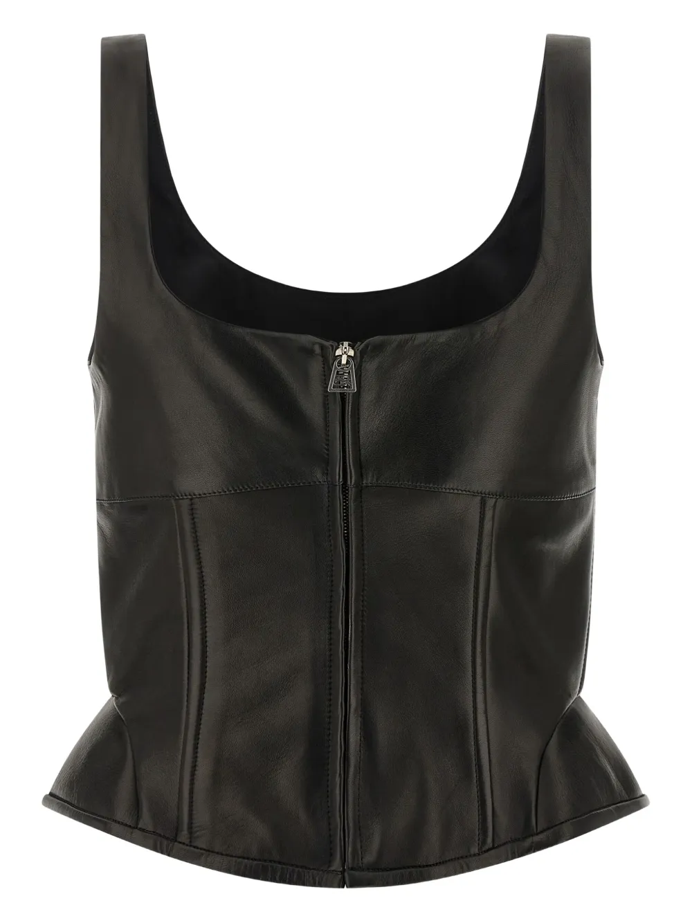 Ermanno Scervino Square Neckline Leather Top With Panel Detailing In Black