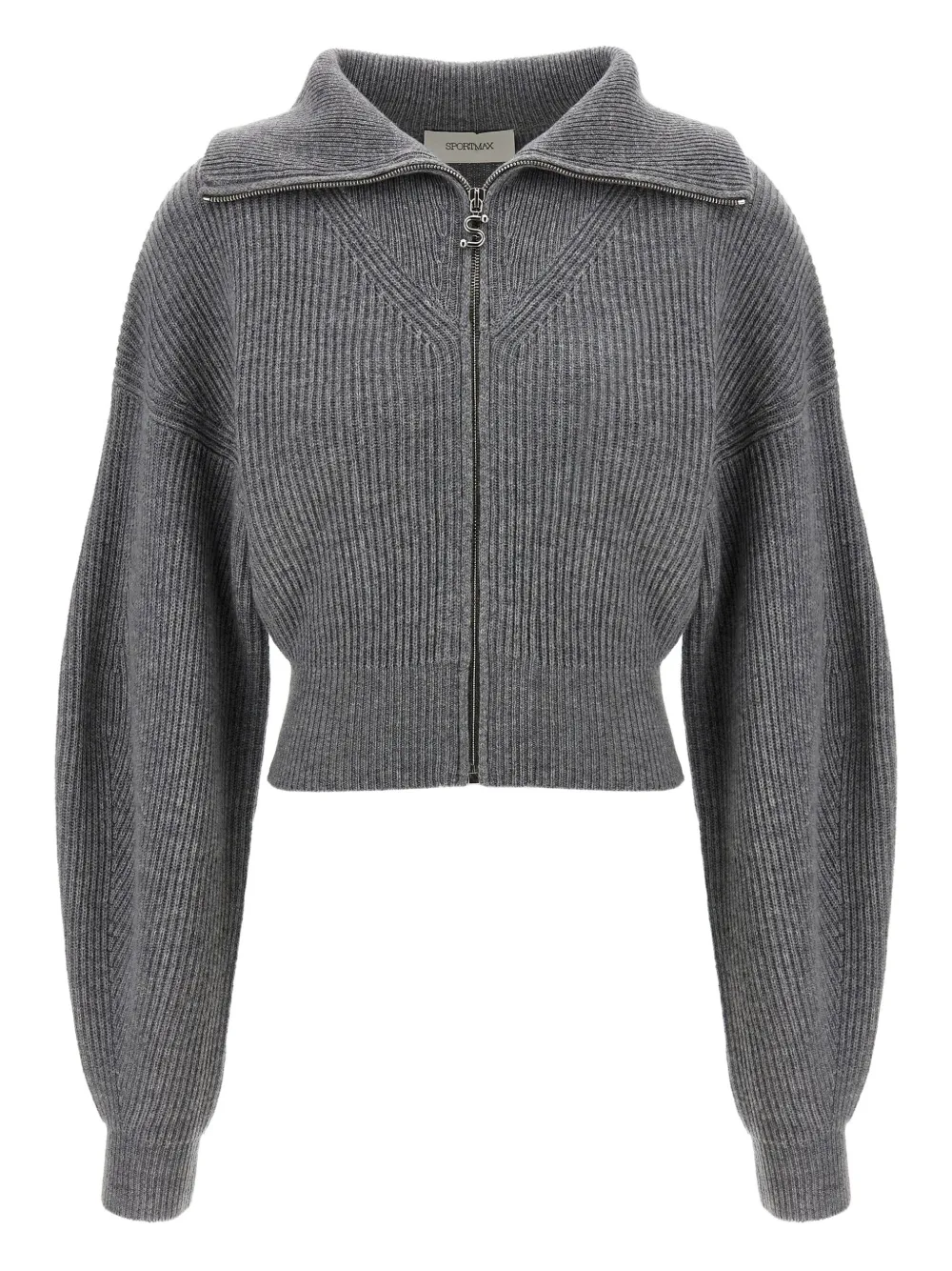 Sportmax ribbed wool-cashmere blend zip-front cardigan Grijs