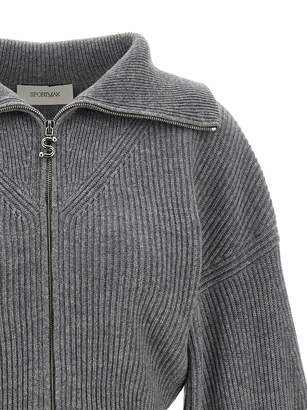 Sportmax ribbed wool-cashmere blend zip-front cardigan Grijs