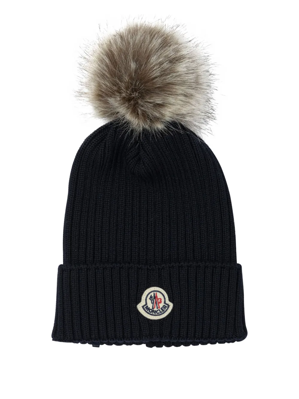 Moncler Enfant Geribbelde muts met pompon Zwart