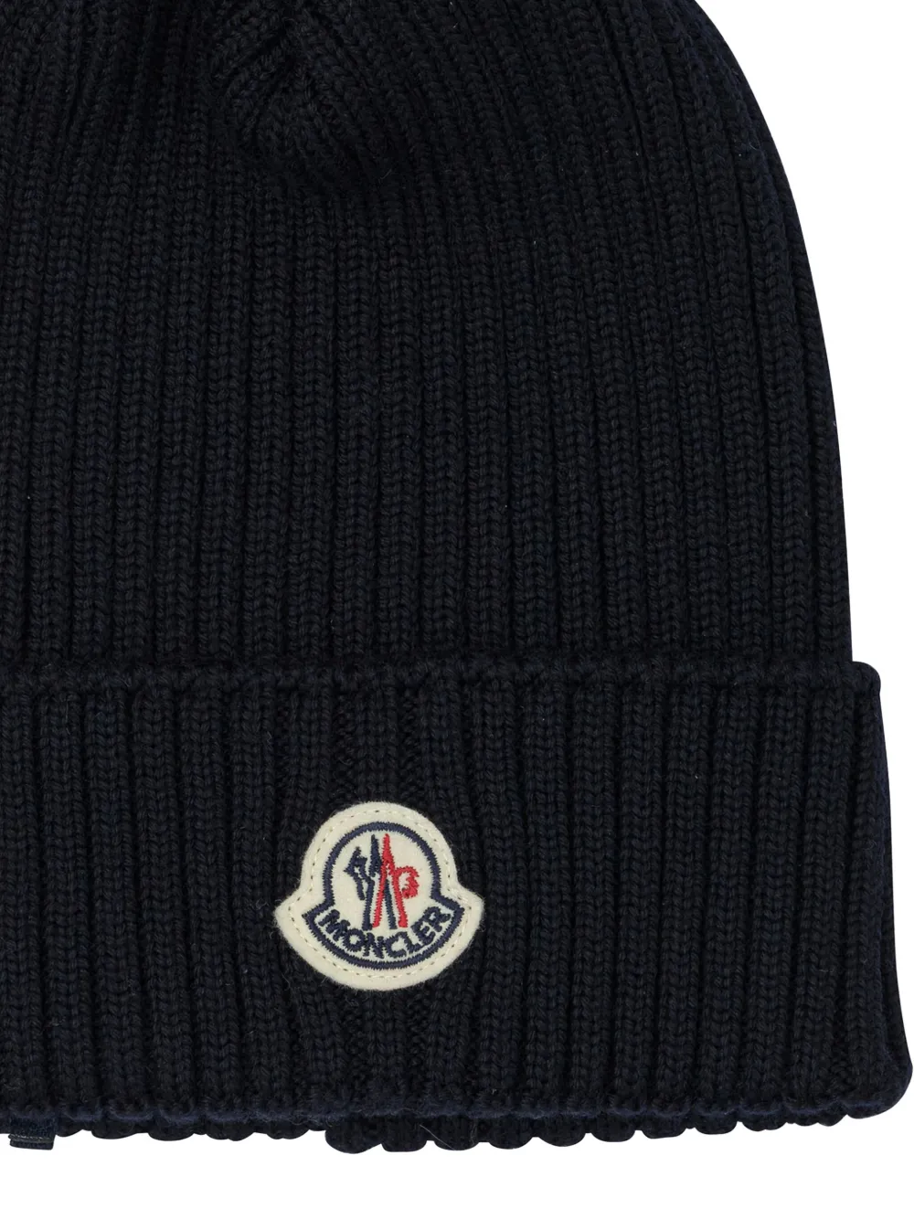 Moncler Enfant Geribbelde muts met pompon Zwart