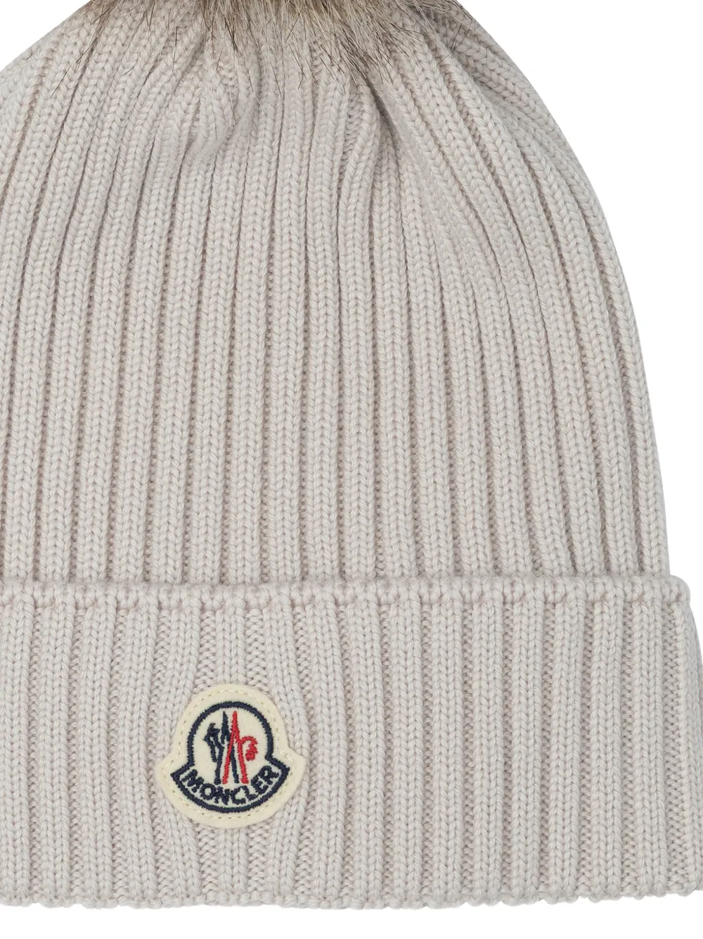 Moncler Enfant Geribbelde muts met pompon Beige