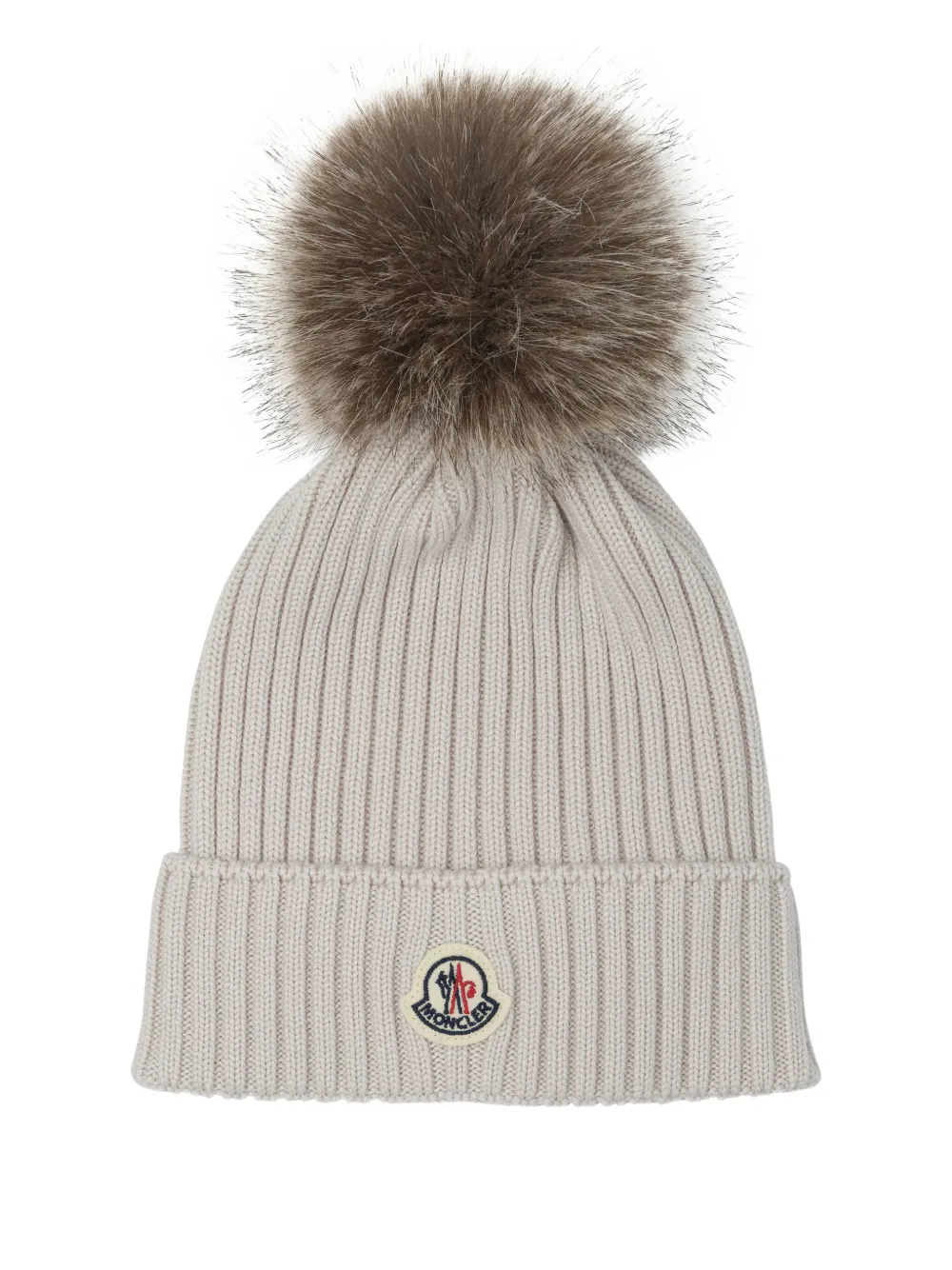 Moncler Enfant Geribbelde muts met pompon Beige