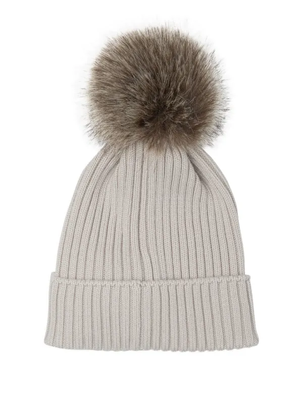 Moncler Enfant Ribbed pom-pom Hat Neutrals FARFETCH IN
