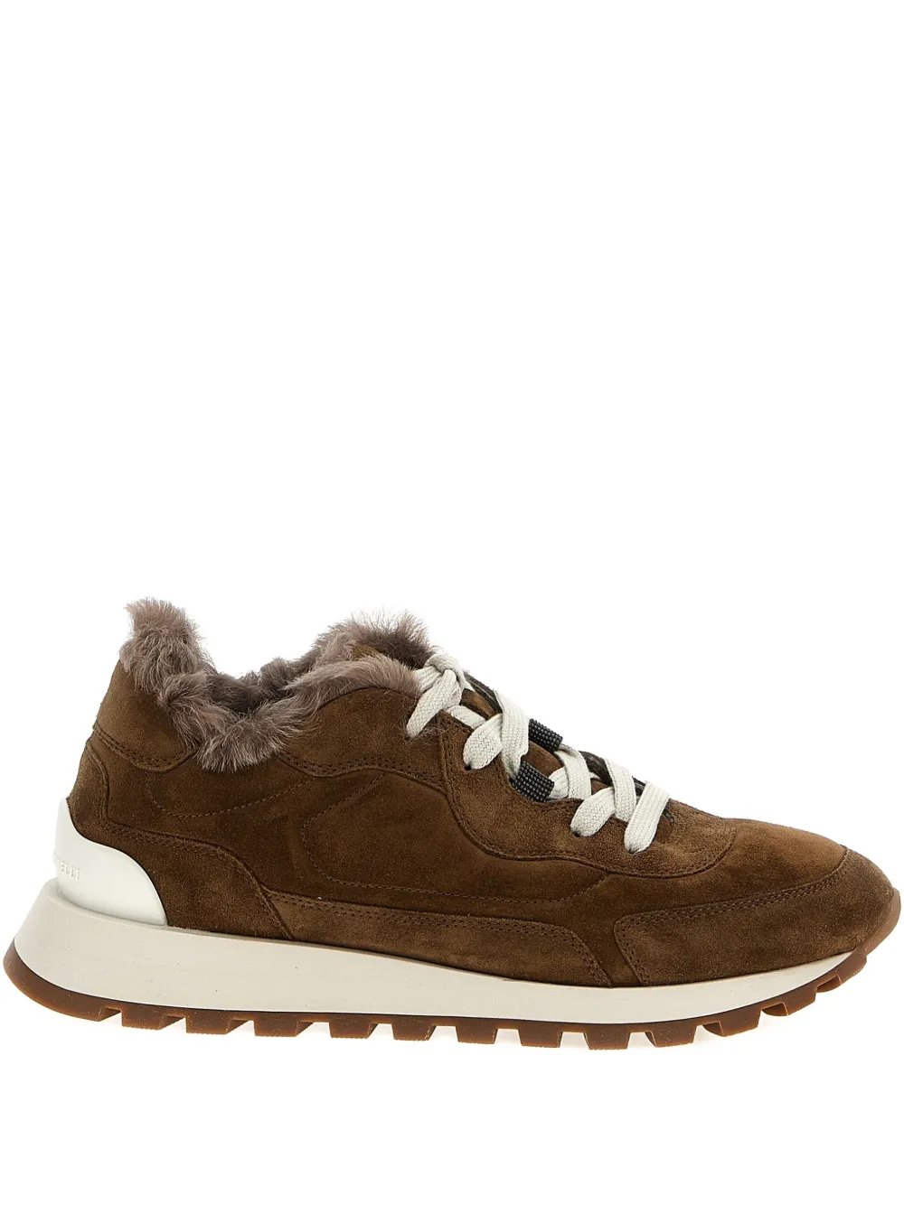 Brunello Cucinelli shearling-trimmed suede sneakers Brown