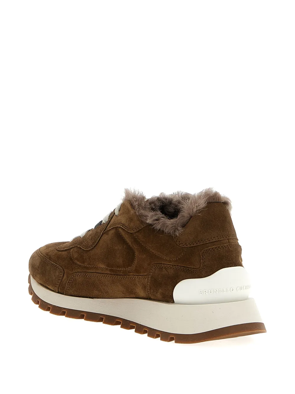 Brunello Cucinelli shearling-trimmed suede sneakers Brown