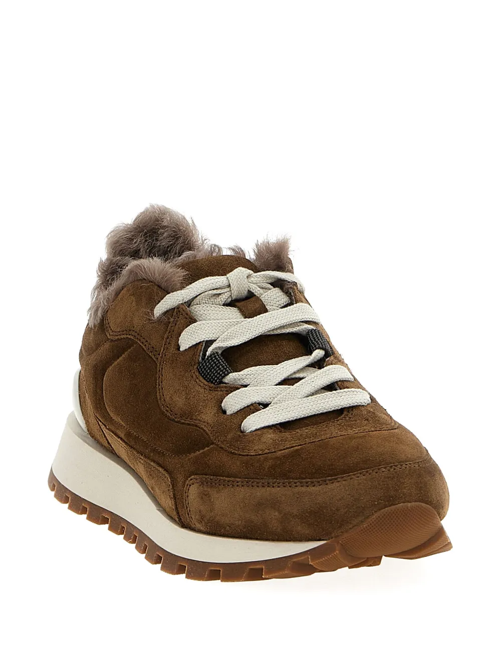 Brunello Cucinelli shearling-trimmed suede sneakers Brown