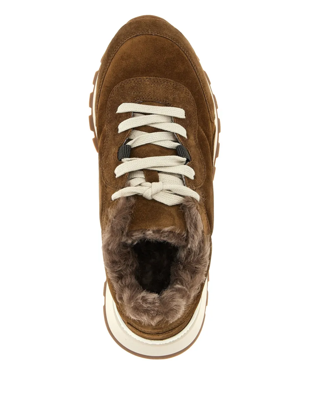 Brunello Cucinelli shearling-trimmed suede sneakers Brown