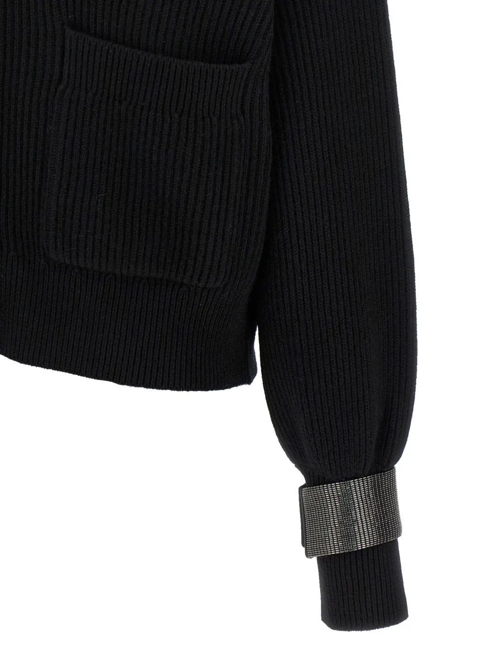 Brunello Cucinelli ribbed jewel-cuff cardigan Zwart