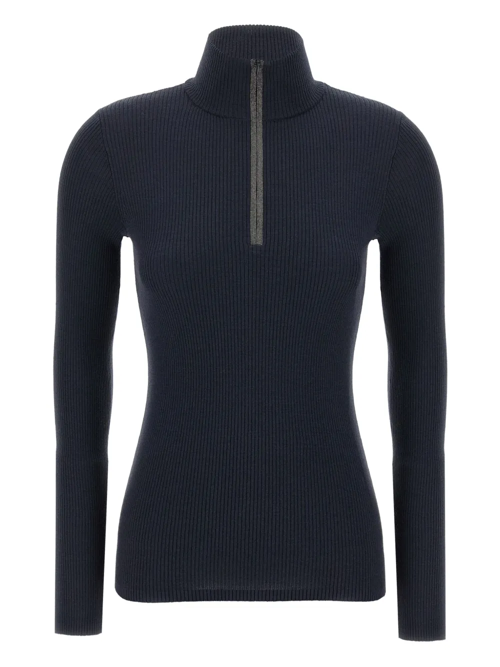 Brunello Cucinelli ribbed Monile half-zip sweater Blauw