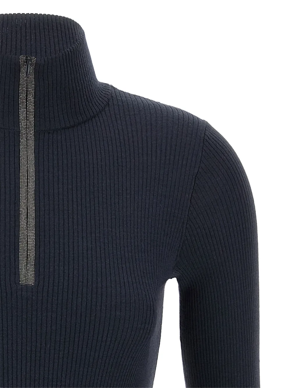Brunello Cucinelli ribbed Monile half-zip sweater Blauw