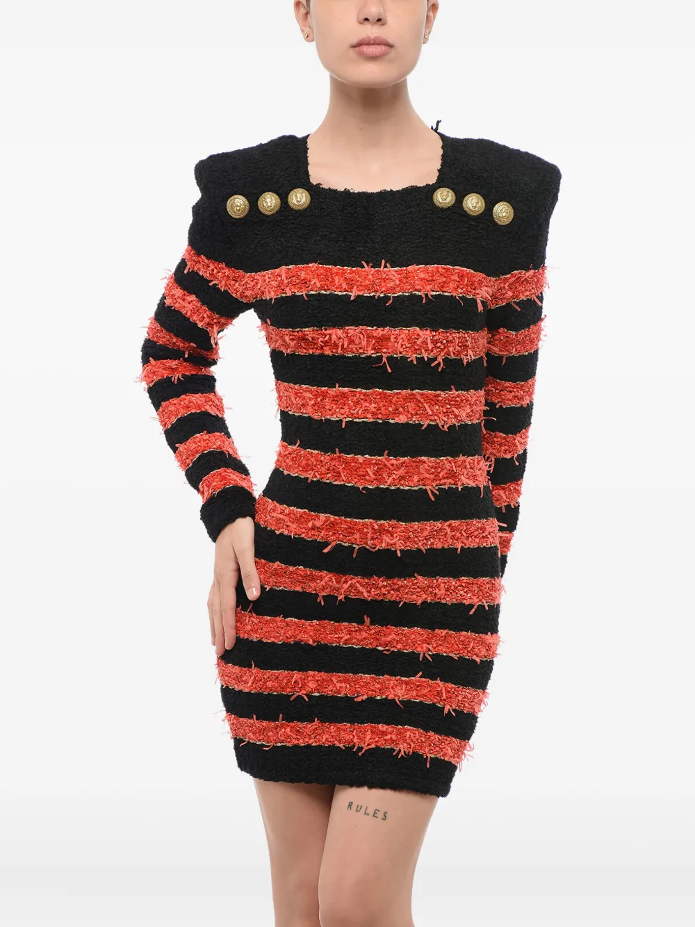 Balmain striped button-detailed dress - Red