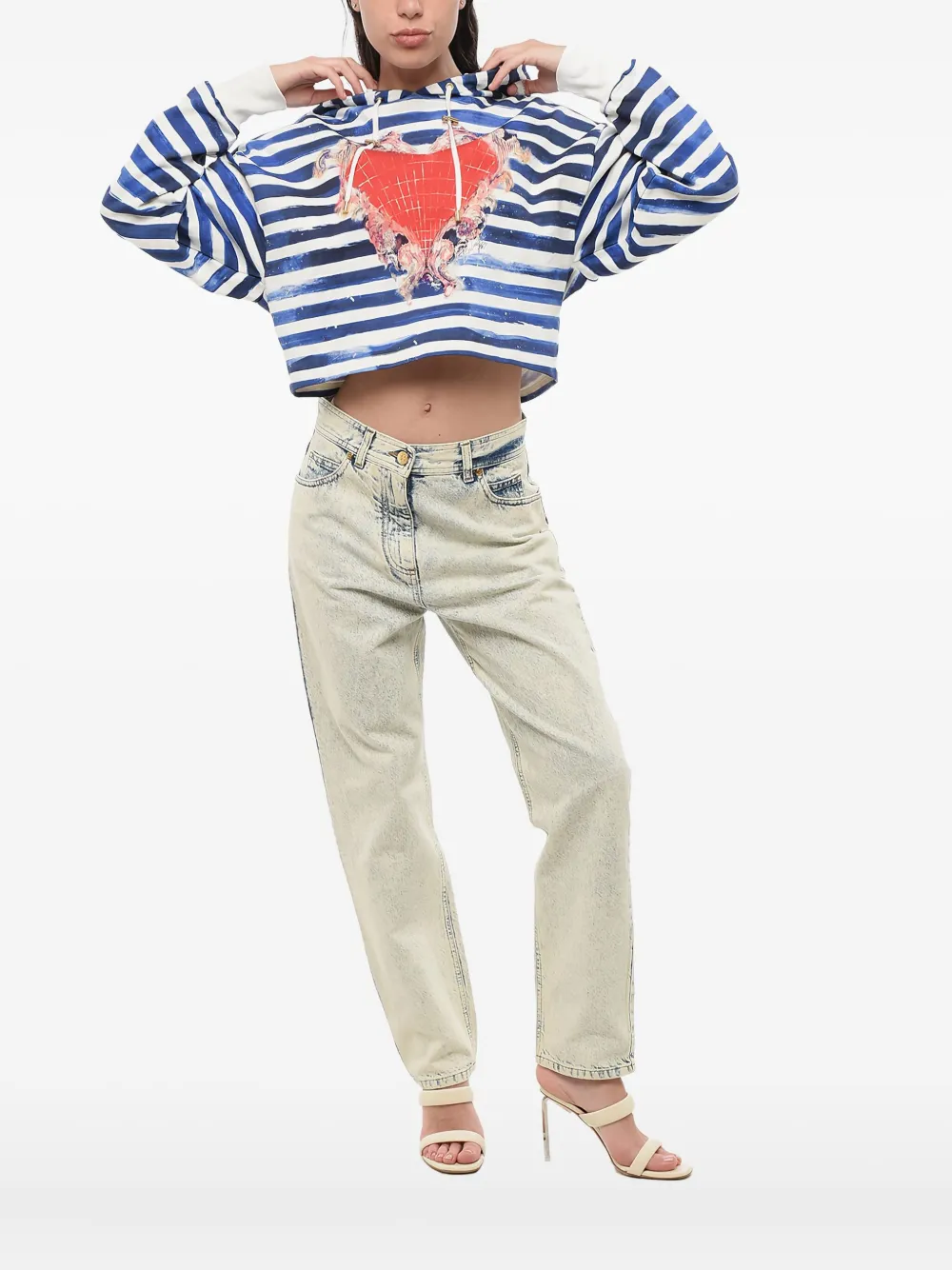  Balmain Sudadera A Rayas Con Capucha Y Corazón Estampado - Azul 