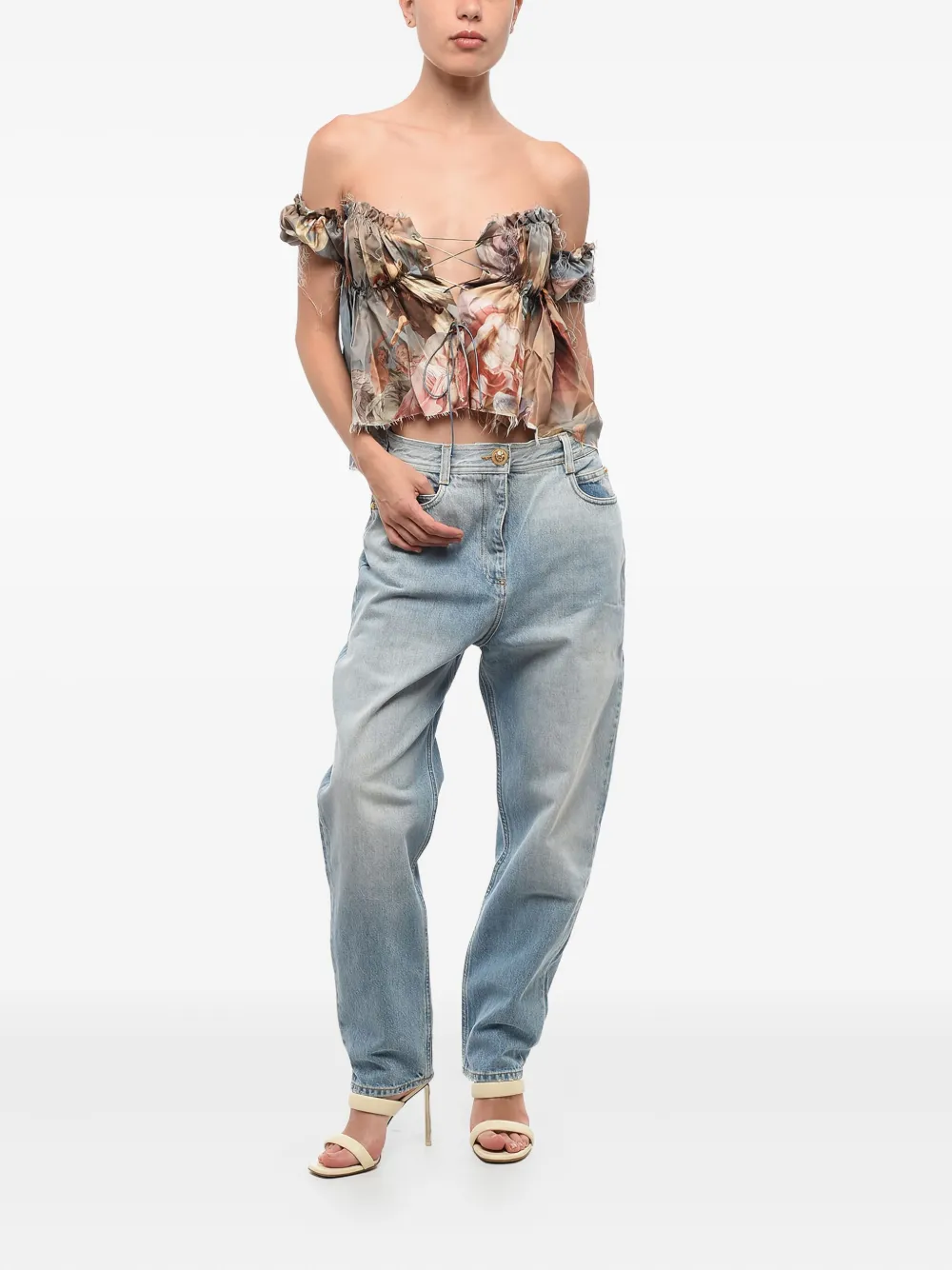 Balmain Top met print en veters Veelkleurig