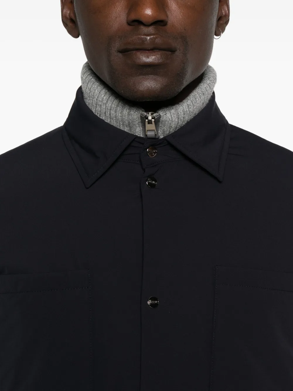 Herno Jack met gebreide mouwen en knopen Blauw