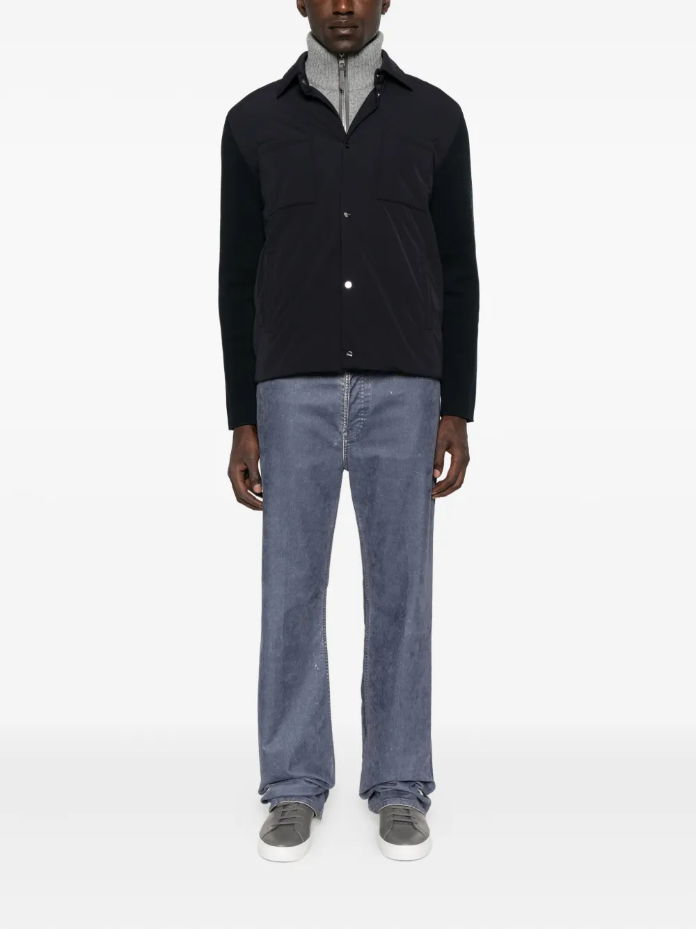 Herno Jack met gebreide mouwen en knopen Blauw