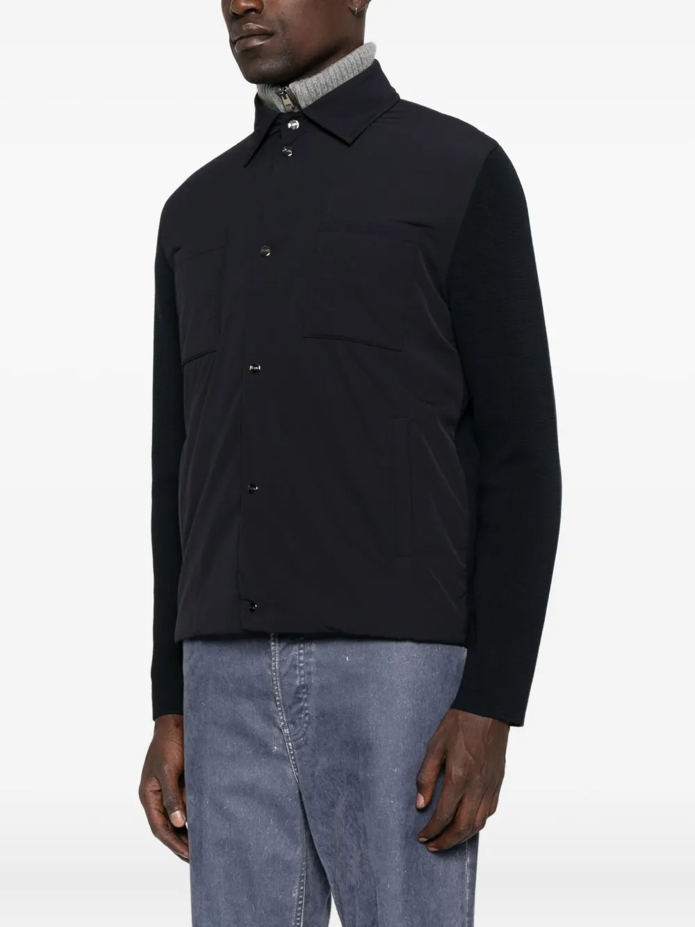 Herno Jack met gebreide mouwen en knopen Blauw