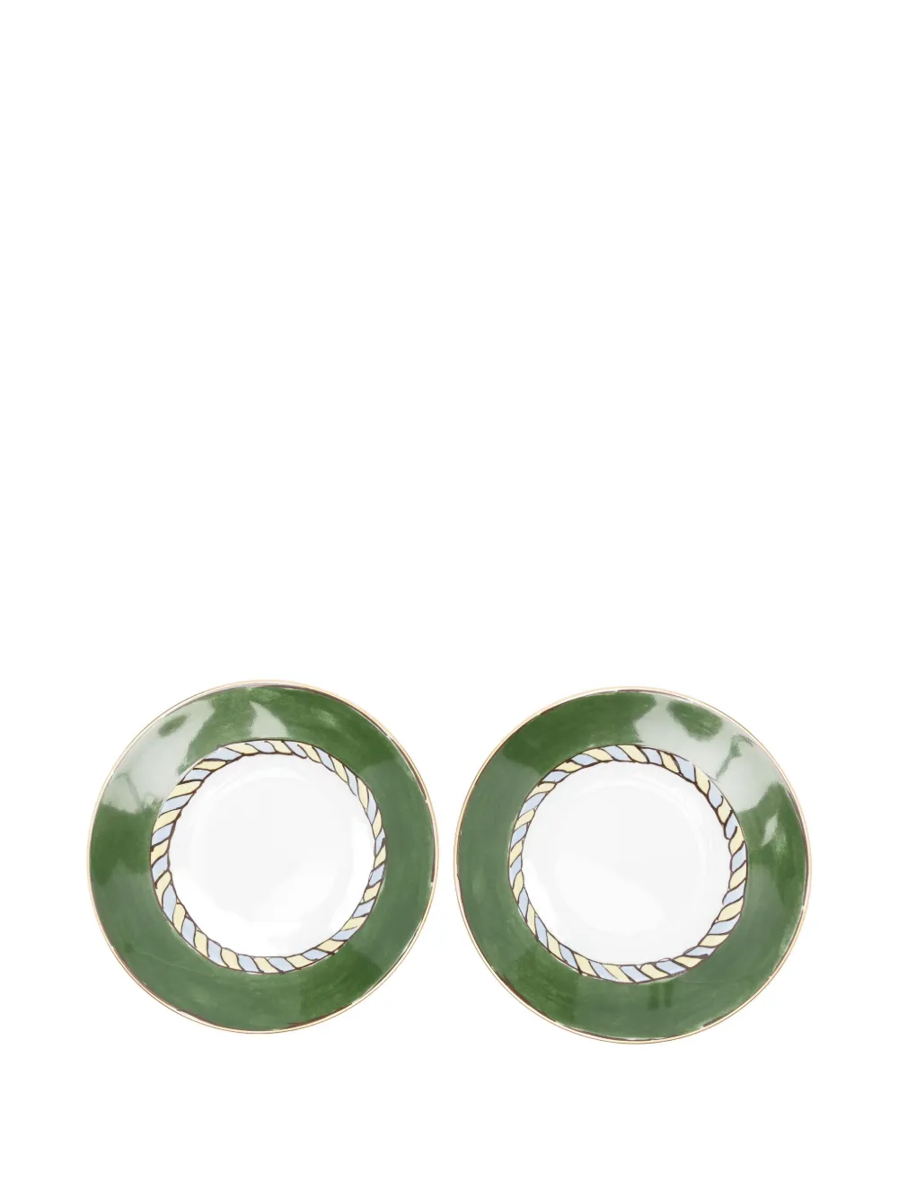 Ginori 1735 Gold-rimmed Braided-pattern Soup Plate Set (24cm) In Green