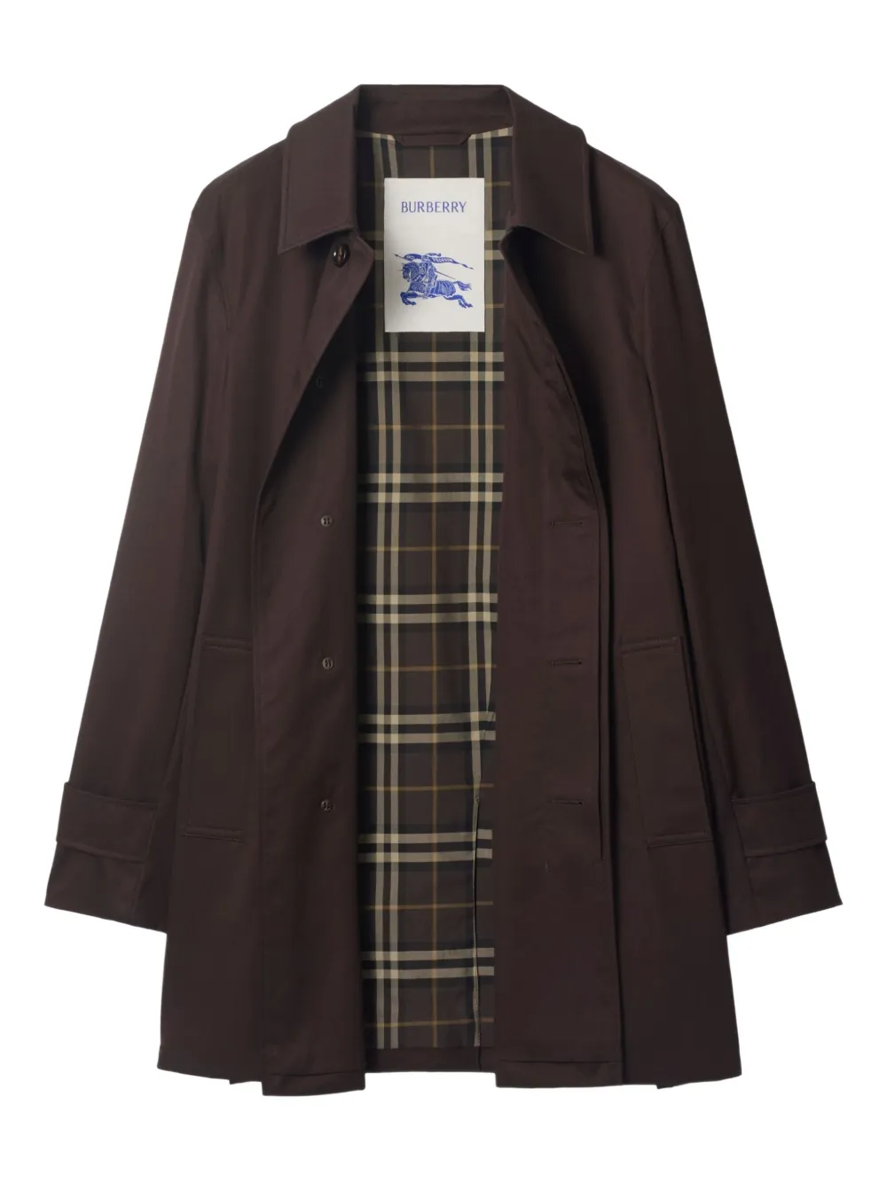 Burberry Gabardine jas met geruite kraag Bruin
