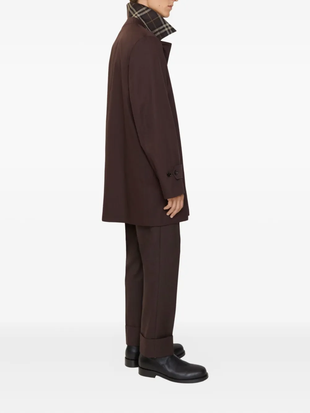 Burberry Gabardine jas met geruite kraag Bruin