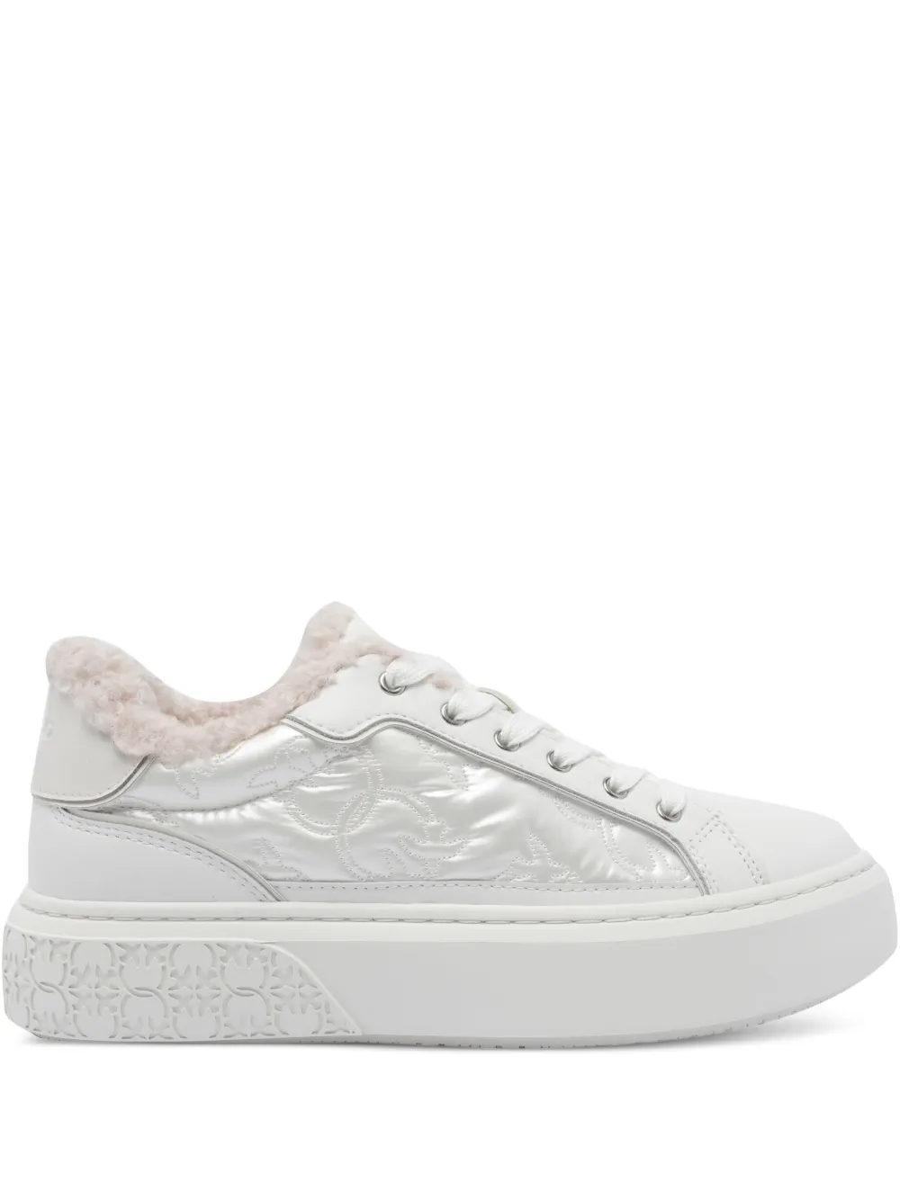 Pinko Quilted-pannel Fur-trim Trainers In White