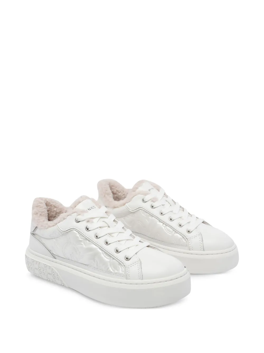 PINKO Sneakers met gewatteerd vlak en bont afwerking - Wit