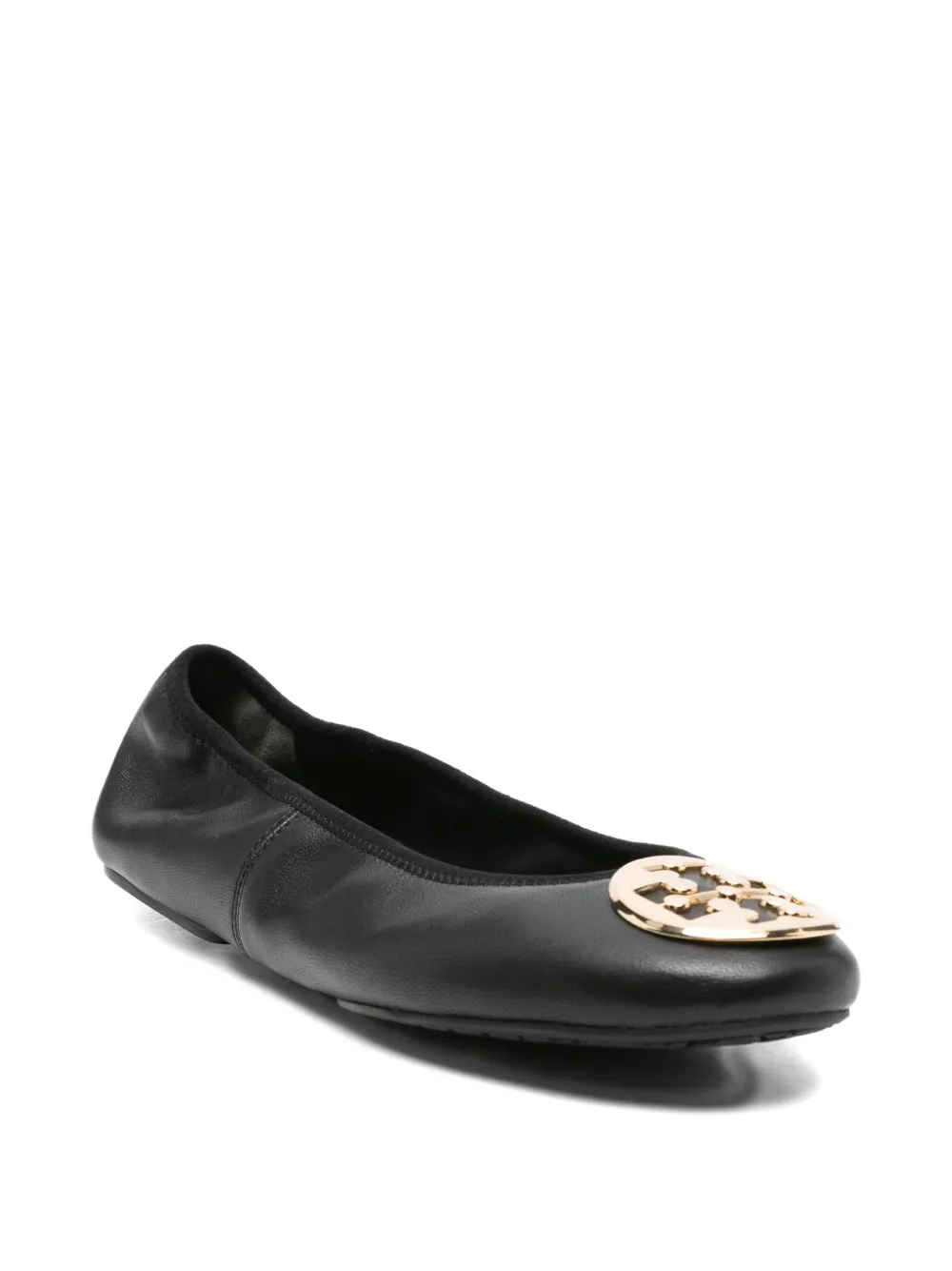 Tory Burch logo-plaque leather ballet flats Black