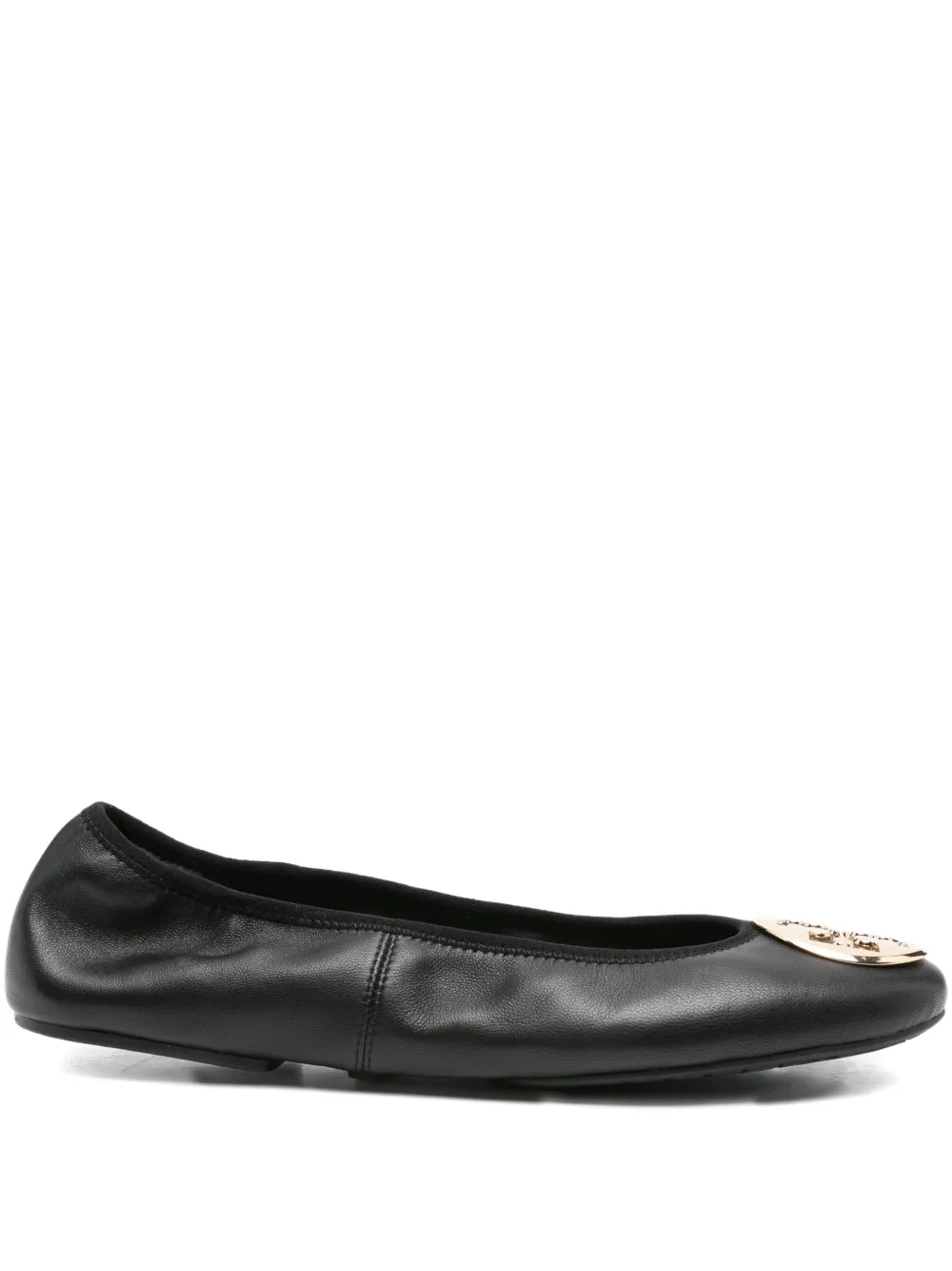 Tory Burch logo-plaque leather ballet flats Black