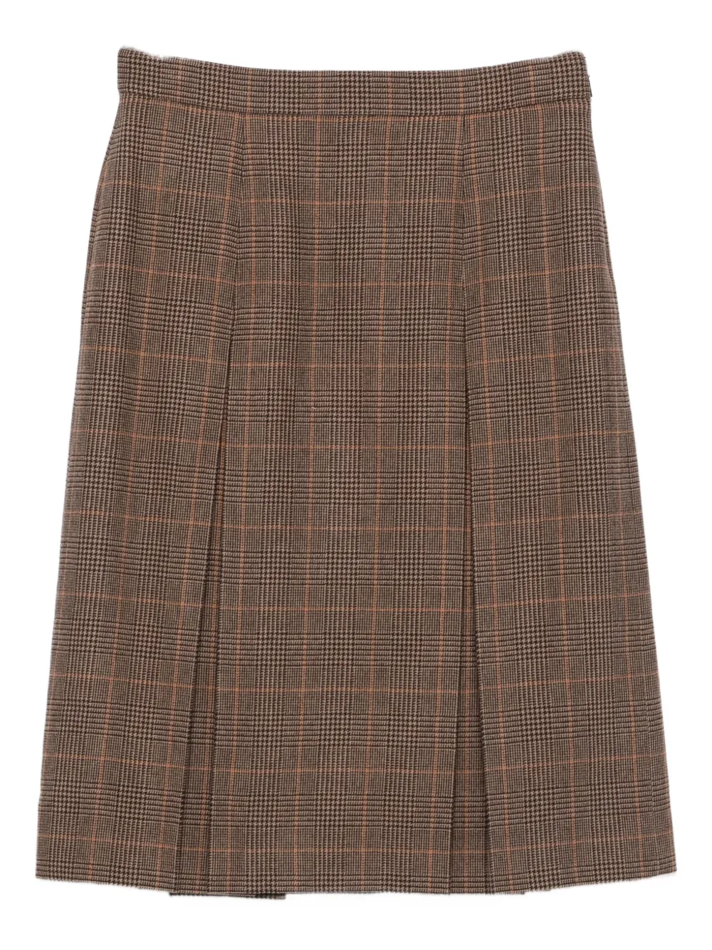 Saint Laurent Pleated Plaid Midi Skirt In Brown