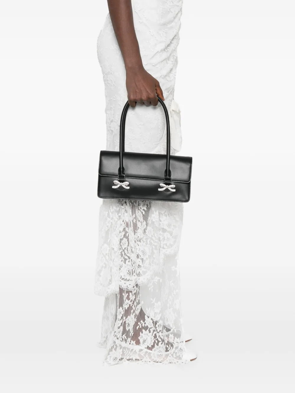 Self-Portrait crystal-bow top-handle bag - Zwart
