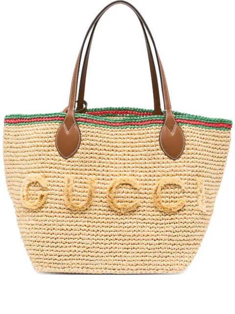 Gucci leather-trim logo-detail tote bag