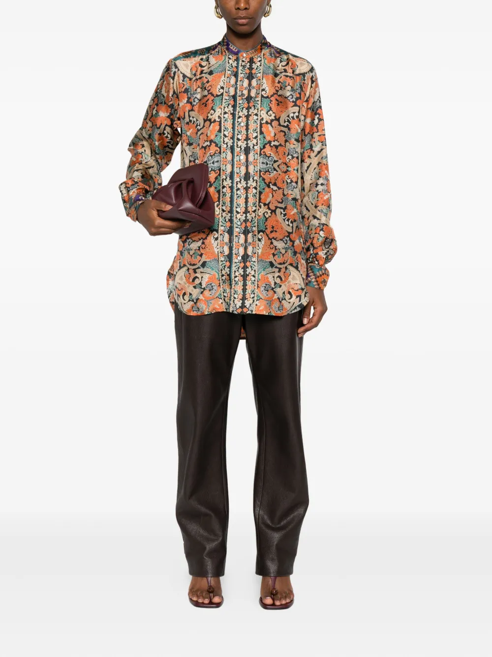 Pierre-Louis Mascia Aloe mandarin-collar shirt - Oranje