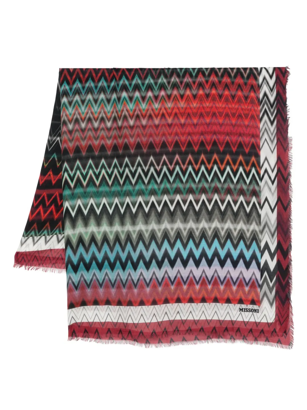 Missoni Zigzag Frayed-edge Scarf In Red