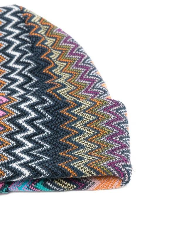 Missoni Zigzag Knitted Beanie Blue FARFETCH UK