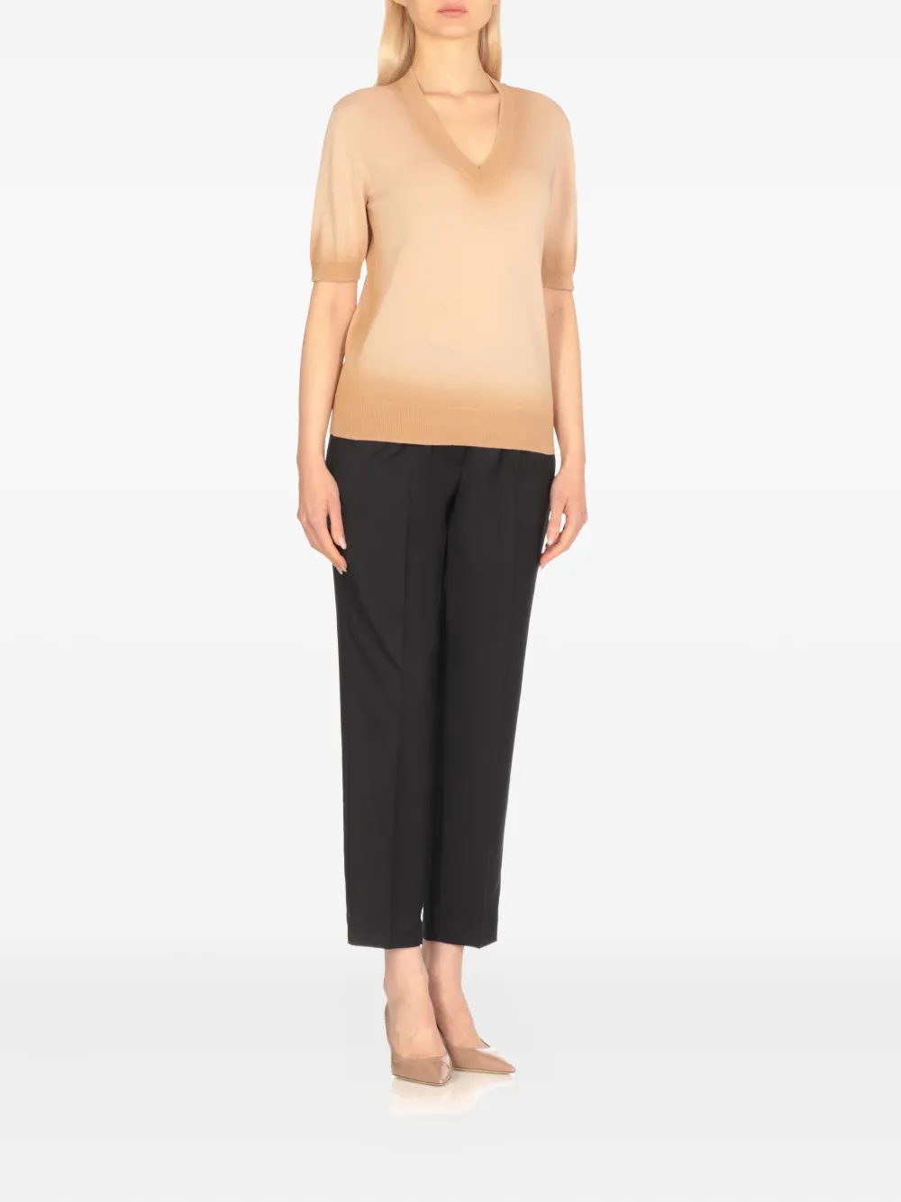 Fabiana Filippi V-neck short-sleeve cotton sweater Beige